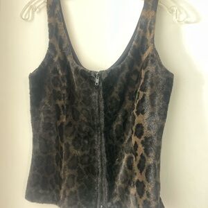 Vintage 90’s Era Betsey Johnson Faux Fur Animal Print Top with 2-way Zipper